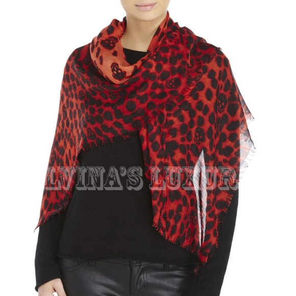 ALEXANDER MCQUEEN SCARF CASHMERE SILK SKULL AND ANIMAL PRINT 50" SQUARE